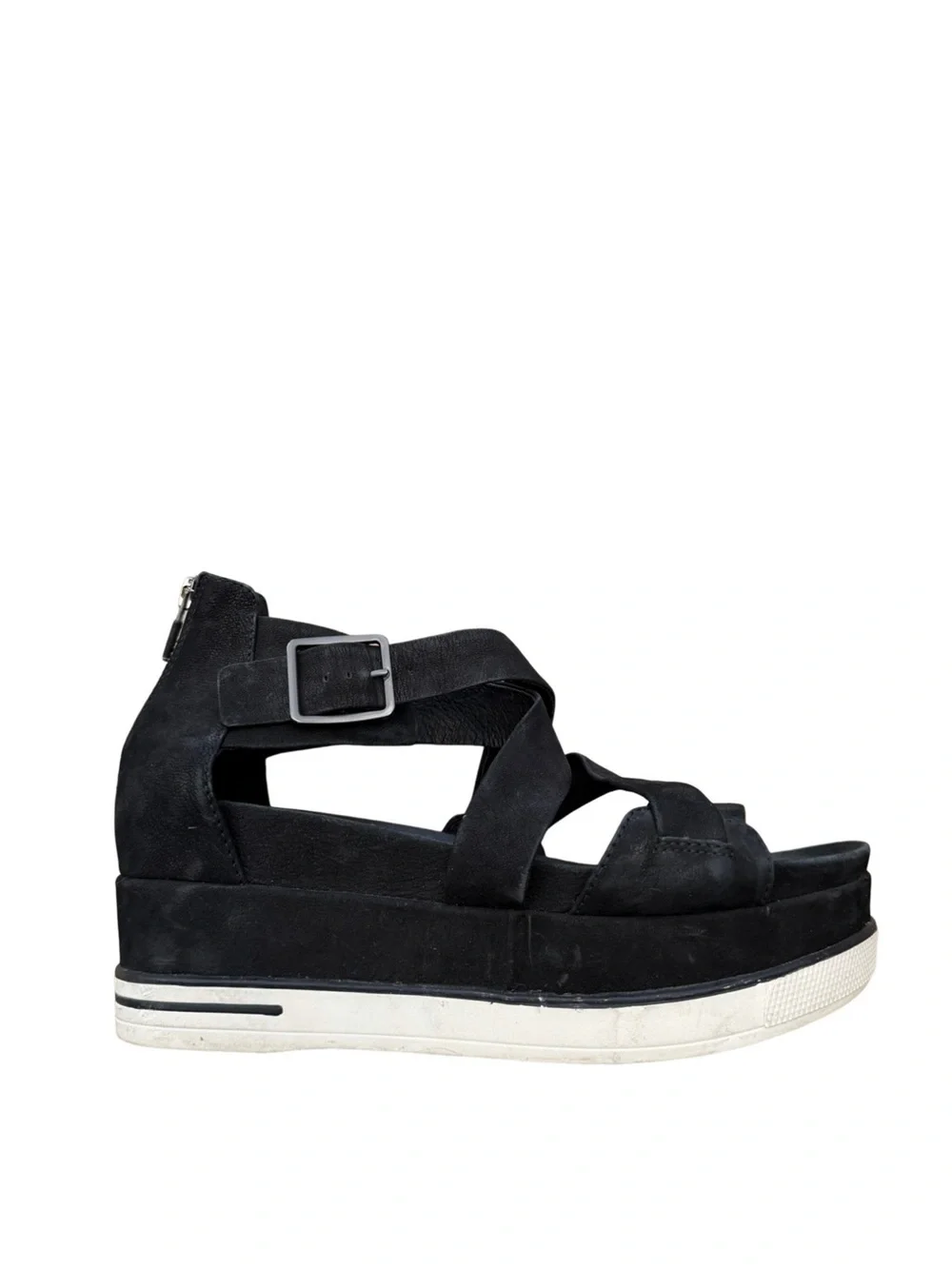 EILEEN FISHER Boost Platform Wedge Sandals Black Leather Size 9